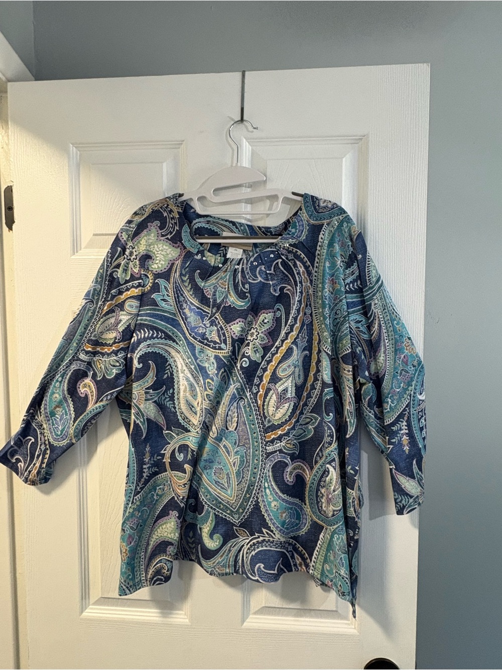 Alfred Dunner - Navy, Teal and Light Green Paisley Blouse - 2X